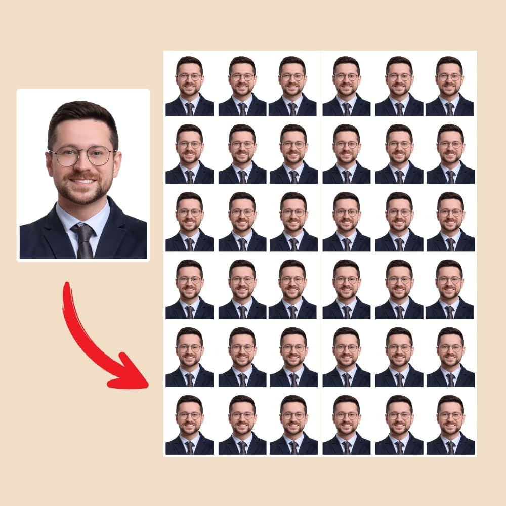 Single passport photo to A4 print sheet with photo grid
