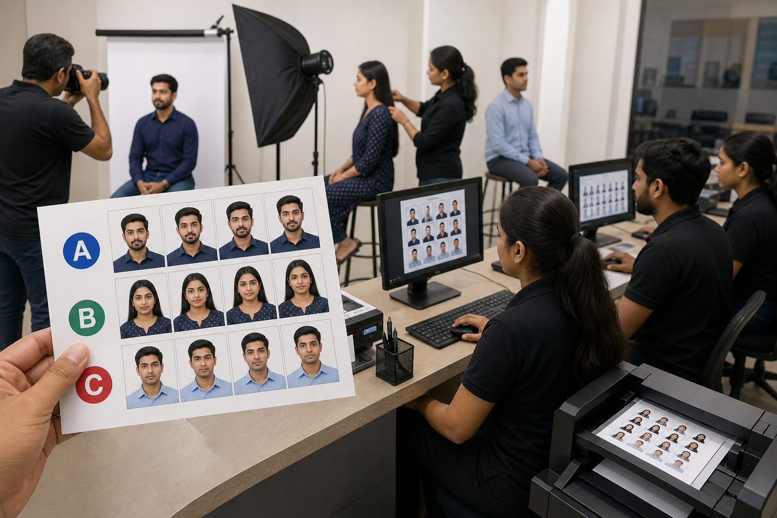 Multi client passport photo batch processing on one print sheet